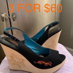 Ed Hardy Black wedge heel